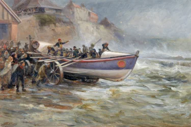 Das Starten des Cullerboats-Rettungsbootes, 1902